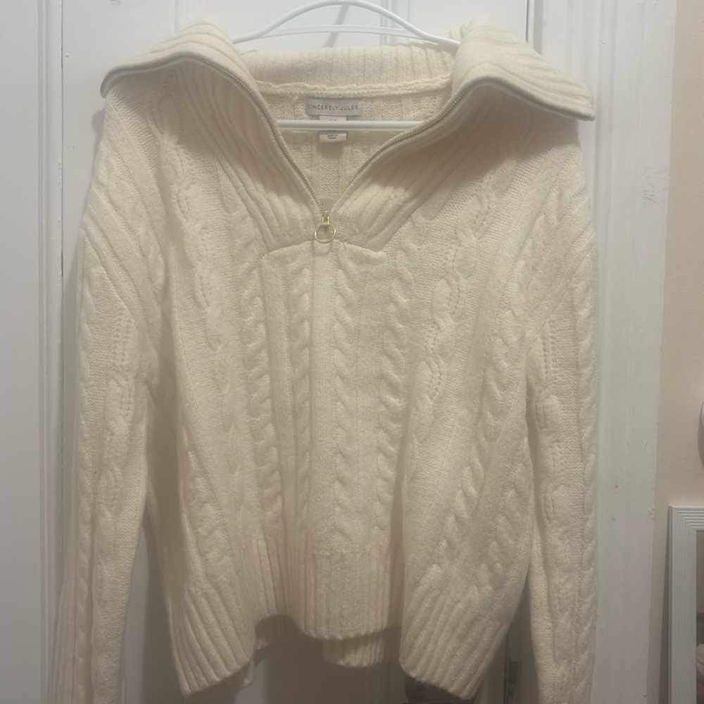 Sincerely Jules Cream Cowl Neck Cable Knit Sweater